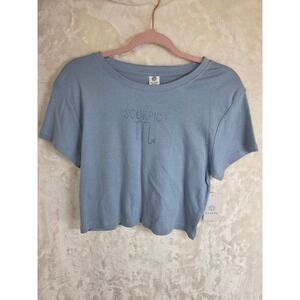 La Luna Scorpio Zodiac Rhinestone Crop‎ Top Blue Cotton Tee A334466800 Womens L